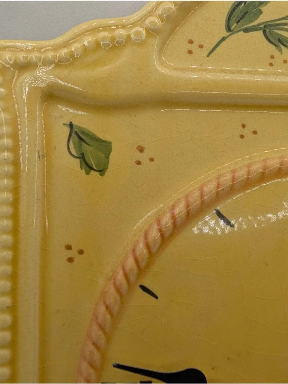 Vintage Ceramic Wall Clock Italy yellow tone Floral Country cottage core works